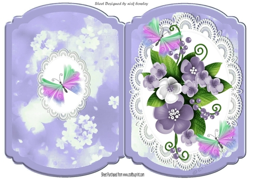 Pretty lilac flowers and tropical butterflies bracket card