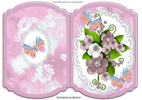 Pretty pink flowers and tropical butterflies bracket card