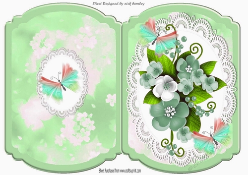 Pretty green flowers and tropical butterflies bracket card