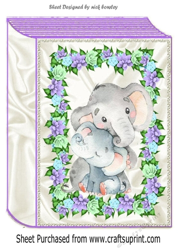 Pretty  A4 Floral book card front with cuddling ele and baby