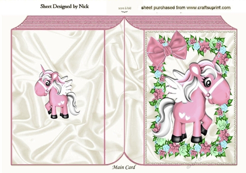  Pink cute unicorn wih pretty flowers and bow folded book  
