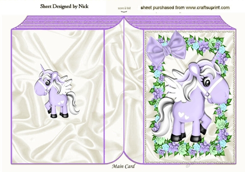 purple unicorn wih pretty flowers and bow folded book