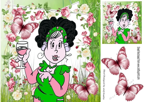 Pink champagne in my garden with butterflies 8x8