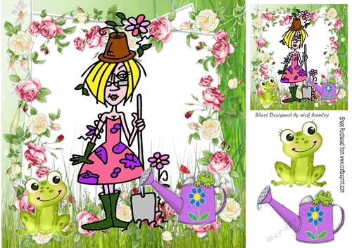Oh i do enjoy a spot of gardening, gardening gal with frogs 8x8