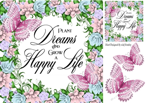 Pretty pink butterflies, floral frame with a script 8x8