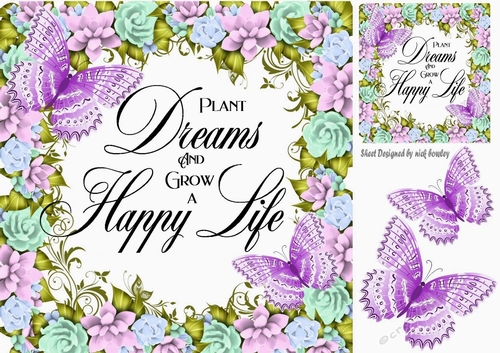 Pretty lilac butterflies, floral frame with a script 8x8