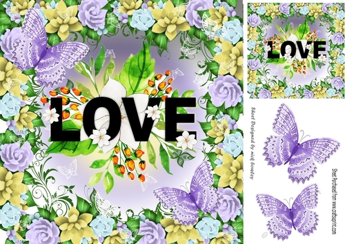Pretty floral frame with love , and butterflies 8x8