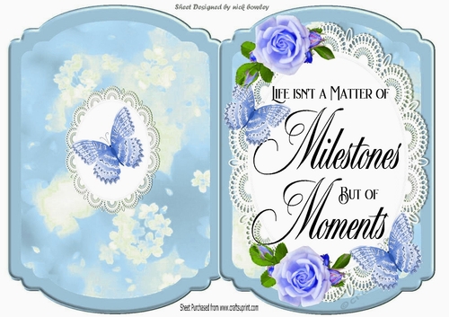 Pretty floral with blue butterflies bracket card with a sentiment