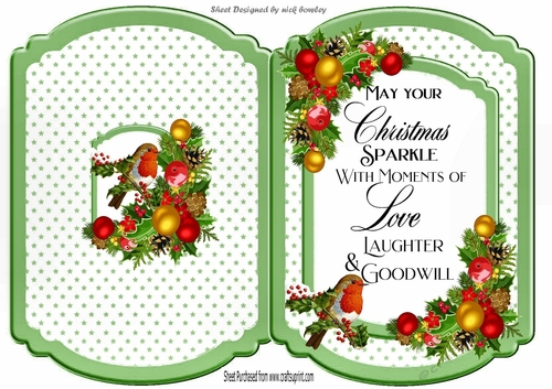 Lovely Christmas Bracket card with baubles and robin/sentiment