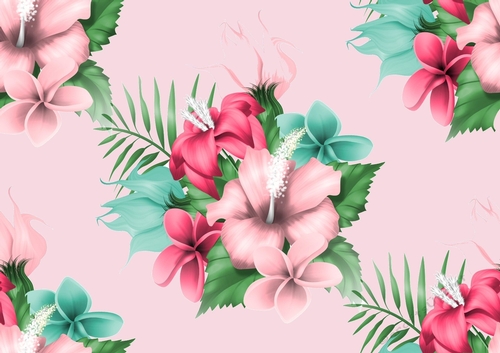 Pretty Tropical Flowers Backing paper (BIG PINK)