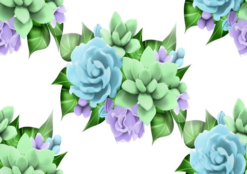Pretty Tropical Flowers lilac/blue Backing paper (BIG WHITE)