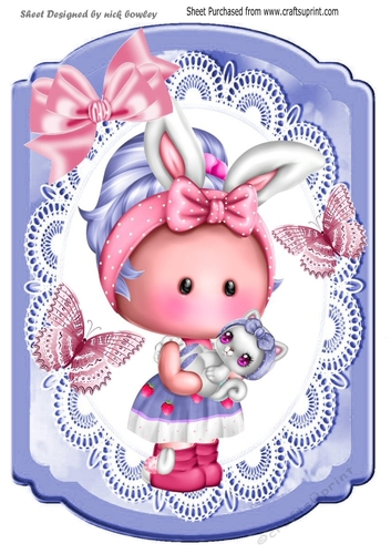 Cute little girl holding her kitten (one) Bracket Card front A4