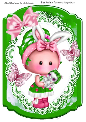 Cute little girl holding her kitten (two) Bracket Card front A4