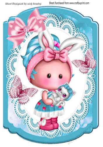 Cute little girl holding her kitten (three) Bracket Card front A4