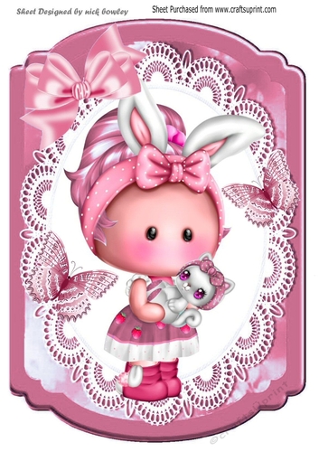 Cute little girl holding her kitten (four pink) Bracket Card front A4