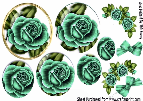 Pretty turq roses, with corner roses circle pyramids