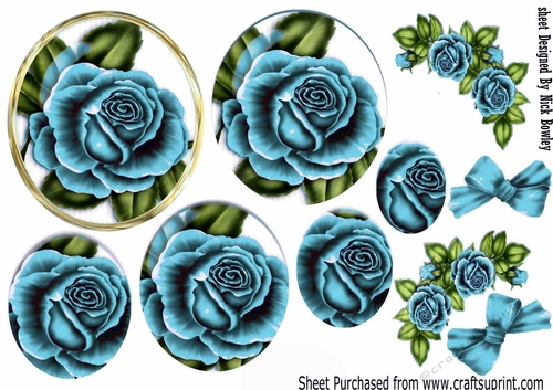 Pretty blue roses, with corner roses circle pyramids