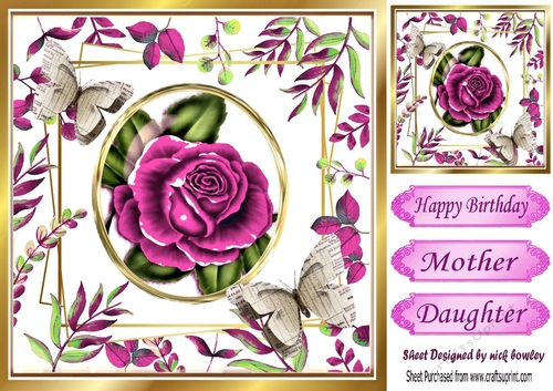 pink roses with leaves and paper butterflies 8x8