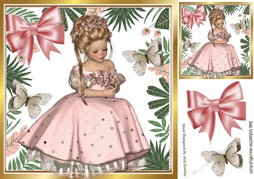 Pretty girl holding flowers in pink/green feaf 8x8 frame