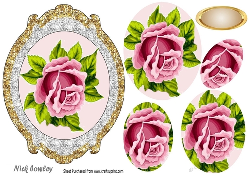 Pretty pink roses in silver/gold glitter frame  pyramids