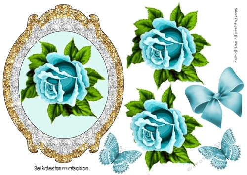 Pretty blue roses, in sparkle topper with butterflies