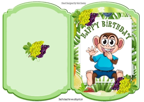 Cheeky monkey in fruit frame bracket card with grapes