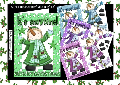 4 Lovely snowmen in snow frames A5 (set one) Mini kit card fronts