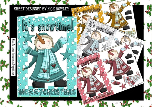 4 Lovely snowmen in snow frames A5 (set two) Mini kit card fronts