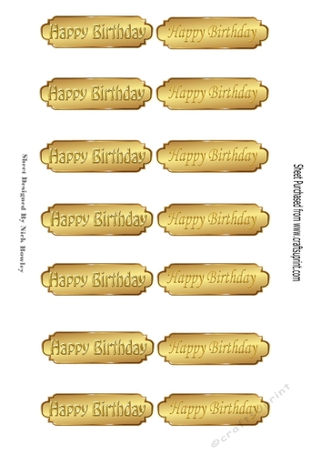 HAPPY BIRTHDAY tags in  two fonts in gold