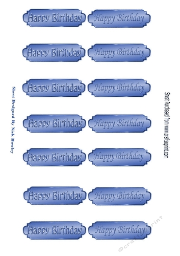 HAPPY BIRTHDAY tags in  two fonts in blue