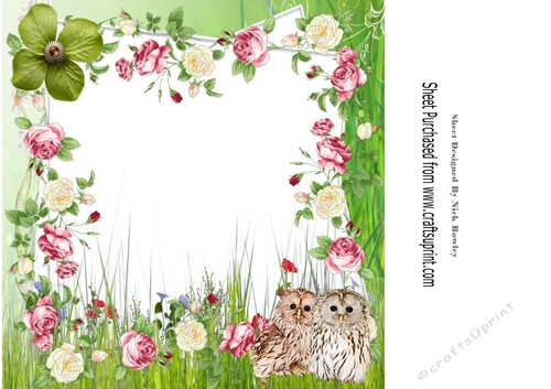 cute fluffyy owls with roses and flowers 8x8 insert/card front