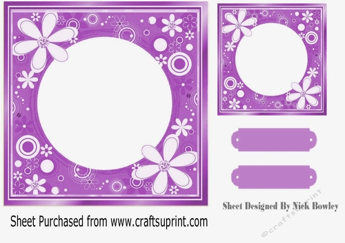 Pretty floral card front/insert 7x7 frame in purple