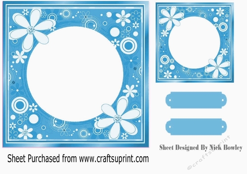 Pretty floral card front/insert 7x7 frame in blue
