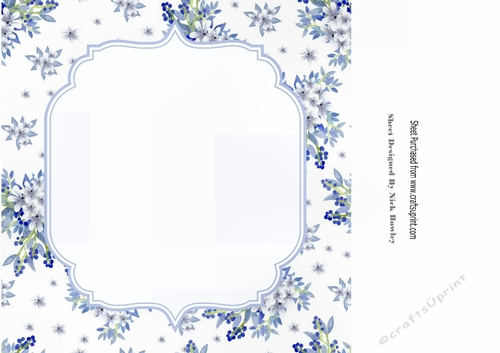 Pretty delicate flowers in blue card front/insert 8x8