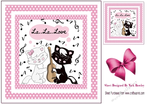 Cute kitties in pink polkadot frame with bow 8x8