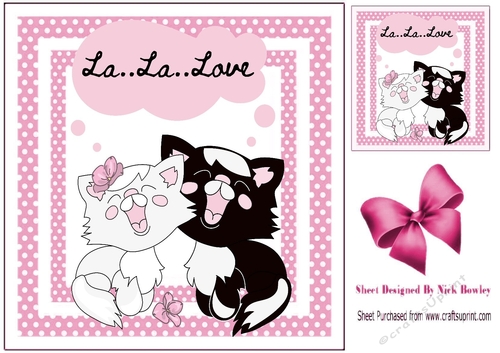 Cute kitties singing in pink polkadot frame  with bow 8x8