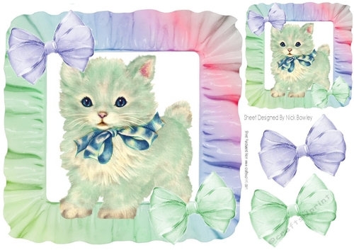 cute kitten vintage design in rainbow frill frame with bows 8x8