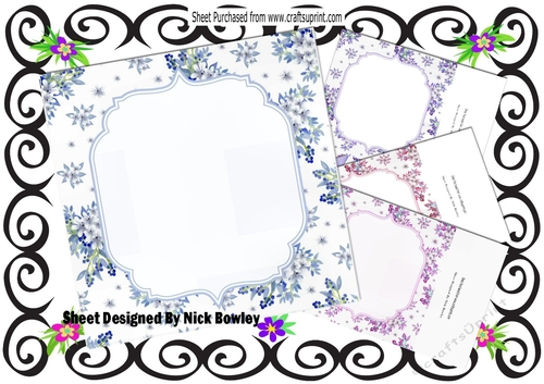  4 Pretty delicate flowers in  lovely colours card front/insert 8x8 mini kit