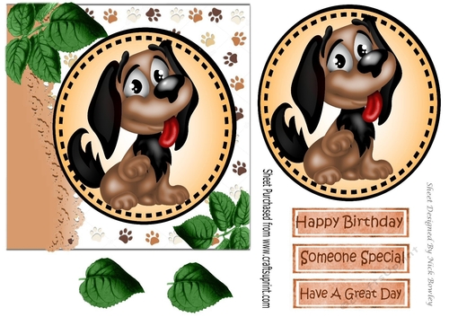 Cartoon Brown dog with leaves in 7x7 frame