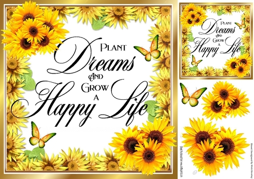 Pretty yellow sunflowers , butterflies and verse card front 8x8