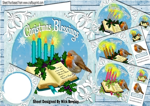  4 Lovely robin, bible with candles christmas blessings 8x8 Mini Kit Card fronts