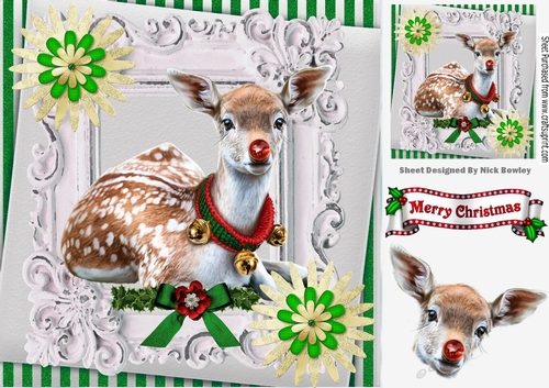 lovely red nose rudey in ornate green stripe frame 8x8