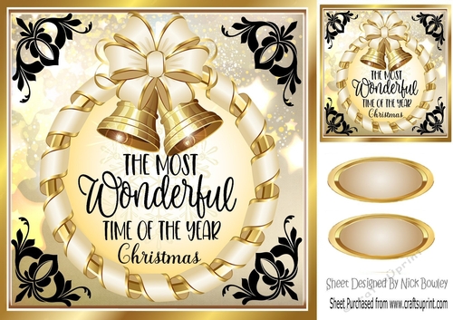 Elegance at christmas lovely black and gold 8x8 card front