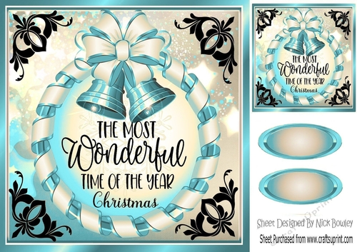 Elegance at christmas lovely black and turq 8x8 card front