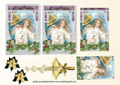 Angel with Gold Bell & Holly Pyramid