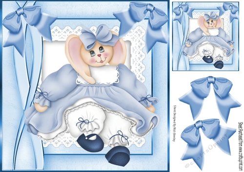 Cute bunny in blue dress with bows 8x8