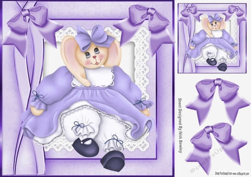 Cute bunny in purple  dress with bows 8x8