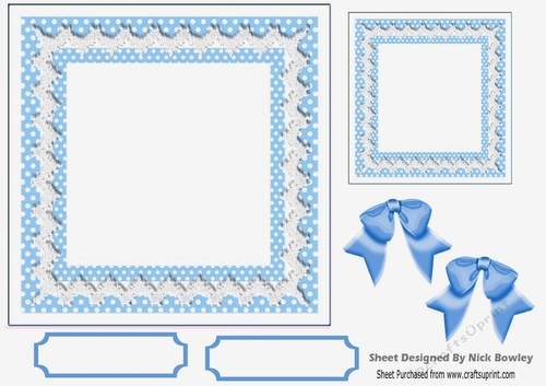 Lovely blue/white polkadot with lace & bows 7x7 card front/insert