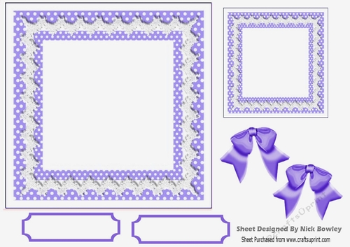 Lovely purple/white polkadot with lace & bows 7x7 card front/insert