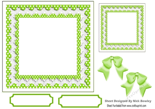Lovely lime/white polkadot with lace & bows 7x7 card front/insert